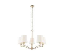Endon 70245 Ortona Five Light Ceiling Pendant Light In Matt Antique Brass And White Faux Silk Shades