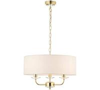 Endon 70560 Nixon Brass & White Faux Silk 3 Light Adjustable Pendant Ceiling Light