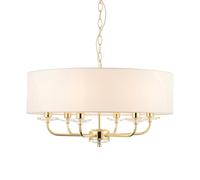 Endon 70561 Nixon 6lt Pendant Brass plate & vintage white fabric 6 x 40W E14 candle (Required)