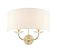 Endon 70562 Nixon 2lt Wall Brass plate & vintage white fabric 2 x 40W E14 candle (Required)