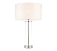 Endon 70600 Lessina 1lt Table Bright nickel plate, clear glass & vintage white fabric 40W E27 GLS (Required)