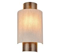 Endon 71308 Indara One Light Wall Light In Hammered Bonze Effect Plate Curved Natural Linen Shade