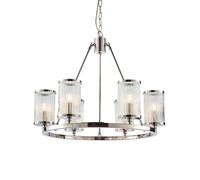 Endon 74128 Easton 6lt Pendant Bright nickel plate & ribbed bubble glass 6 x 40W E14 candle (Required)