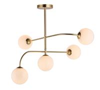 Endon 75939 Otto 5lt Semi flush Satin brass plate & opal glass 5 x 3W LED G9 (Required)