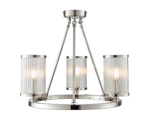Endon 76261 Easton 3lt Semi flush Bright nickel plate & ribbed bubble glass 3 x 40W E14 candle (Required)