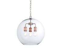 Endon 92988 Hal 3lt Pendant Clear glass, aged copper & pewter plate 3 x 10W LED E27 (Required)
