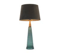 Endon 93114 Naia 1lt Table Teal ribbed glass, antique brass effect plate & mocha velvet 40W E27 GLS (Required)