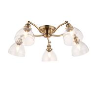 Endon 97248 Hansen 5lt Semi flush Antique brass plate & clear glass 5 x 7W LED E14 (Required)