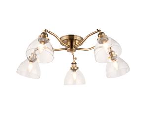 Endon 97248 Hansen 5lt Semi flush Antique brass plate & clear glass 5 x 7W LED E14 (Required)
