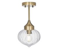 Endon 97684 Addington 1lt Semi flush Antique brass plate & clear ribbed glass 10W LED E27 (Required)