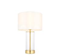 Endon Collection Lessina Base & Shade Table Lamp Satin Brass Plate Glass Vintage White Fabric, Gold
