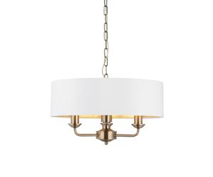 Endon 98934 Highclere 3lt Pendant Antique brass plate & vintage white fabric 3 x 40W E14 candle (Required)