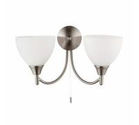 Endon Alton Indoor 2lt 60W E14 Wall Light Dimmable Satin Chrome & Opal Glass