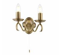 Endon Bernice 2 x 60W E14 Dimmable 2LT Wall Light Antique Brass Finish 2030-2AN