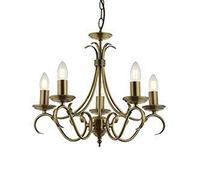 Endon Bernice Antique Brass 5 Light E14 Candle Semi Flush Dimmable Ceiling Light