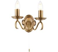 Endon Bernice Classic Antique Brass Twin E14 Candle Dimmable Pull Cord Switch Wall Light