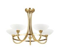 Endon CAGNEY-5AB Cagney 5lt Semi flush Antique brass plate & white glass 5 x 33W G9 clear capsule (Required)