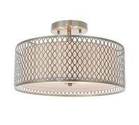 Endon 81966 Cordero 3lt Flush Satin nickel plate, white fabric & frosted glass 3 x 10W LED E27 (Required)
