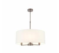 ENDON Daley 3 X 40W E14 Pendant Ceiling Matt Nickel & Vintage White Faux Silk