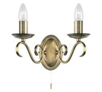 Endon Lighting 2030-2AN - Wall Light - 2 Candle Tubes, Candelabra, Pull Switch - Antique Brass