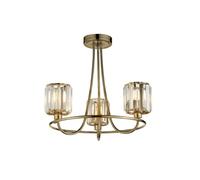 Endon Lighting Endon Berenice 3 Light Glass Semi-Flush Ceiling Fitting In Antique Brass Finish