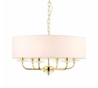 ENDON Nixon 40W E14 6lt Pendant Bright Brass Plate Vintage White Fabric 70561
