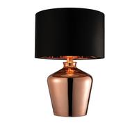 ENDON 60W E27 Waldorf Table Lamp Copper Effect Base Black Faux Silk Shade 61149