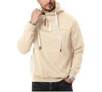 EndoraDore Mens Hoodies Quarter Zip Pullover Sweatshirts Casual Long Sleeve Hooded Winter Fleece Jacket Khaki 2XL
