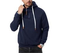 EndoraDore Mens Hoodies Quarter Zip Pullover Sweatshirts Casual Long Sleeve Hooded Winter Fleece Jacket Navy Blue L