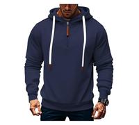 EndoraDore Mens Hoodies Quarter Zip Up Casual Long Sleeve Winter Fleece Sweatshirts For Men Navy Blue L