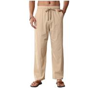 EndoraDore Mens Linen Cotton Trousers Casual Yoga Trouser Relaxed Fit Solid Colors Elasticated Waist Drawstring Pants Khaki 3XL
