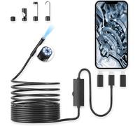 Endoscope Camera with Light, 1920P HD Borescope with 8 Adjustable LED Lights, 10ft Semi-Rigid Snake Cable, 7.9mm IP68 Waterproof Industrial Inspection Camera Compatible for Android, iPhone, iPad