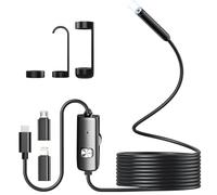 Endoscope Inspection Camera, 1920 HD Waterproof IP67 Flexible Rigid Camera with 8 LED Lights, 5m Cable for iPhone, iPad, Android Devices, Tablets (Upgraded model)