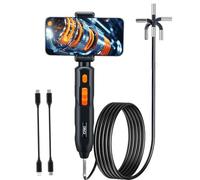 Endoscope Inspection Camera,Two-Way 360° Articulating Borescope with Light,6mm IP67 Waterproof Probe,5FT Semi-Rigid Probe， For HVAC, Plumbing, Automotive, Electrical（Android/iOS）