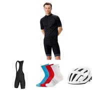 Endura Full Cycling Bundle in Size Small: Xtract SS Jersey, Gel Bibshorts, Coolmax® Socks & Xtract Helmet. Quick-Dry, Padded, Breathable. Black/WhiteRed/Blue
