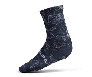 Endura Men's Grid Floral Ltd Print Cycling Socks, Black, L-XL