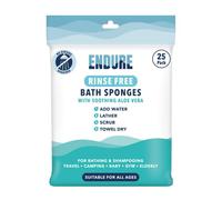 Endure Rinse Free Bath Shower Sponge Wipes - Body Wash Wipes for Bathing - Perfect for Camping, Festivals, Gym and Travel - Dry Sponge Wipes with Gentle Cleansing Soap. Just add Water (25 Per Pack).