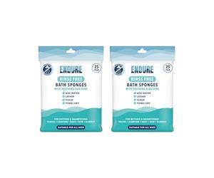 Endure Rinse Free Bath Shower Sponge - Body Wash Wipes for Bathing - Perfect for Camping, Festivals, Gym & Travel - Dry Wipes with Gentle Cleansing Soap. Just add Water. Twin Pack (25 Per Pack)