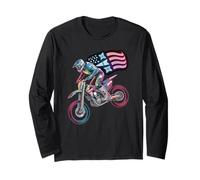 Enduro Racer Speeding Through a Patriotic American Flag Long Sleeve T-Shirt