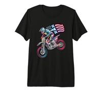 Enduro Racer Speeding Through a Patriotic American Flag Premium T-Shirt