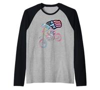 Enduro Racer Speeding Through a Patriotic American Flag Raglan Baseball Tee