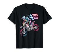 Enduro Racer Speeding Through a Patriotic American Flag T-Shirt