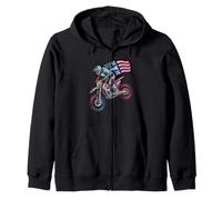 Enduro racer speeding through a patriotic American flag Zip Hoodie