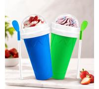ENDUROGEAR Slushie Cup 2 Pack, Slushy Maker Cup Frozen Magic Squeeze Cups for Juice Milk Yogurt Ice Cream, DIY Cooling Cup with Lid & Straw, Fun Gift for Kids Family Friends - Blue + Green