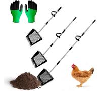EndurUp Durable Metal Chicken Poop Scoop & Rake with Adjustable Handle & Gloves - Lightweight, No Back Pain Sifting Shovel for Fast Clean up Chicken Coops, Farm Animal, Gardens, Sand & More