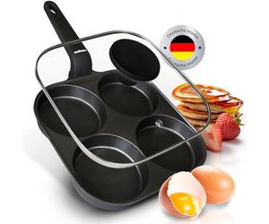 Endusor 21 cm 4 Cavity Egg Pan with Non-Stick Coating, Suitable for Induction, Gas, Electric Coil, Includes Lid