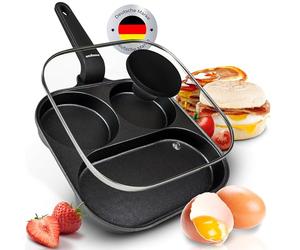 endusor 21 cm Round Aluminium Fried Egg Pan with Lid (Black, Non-Stick Coating) - Induction Gas Ceramic Electric