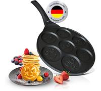 endusor Children's Pancake Pan with Smiley Fried Egg Pan Motif Diameter 26 cm with [PowerShield] Coating Induction Ceramic Gas Electric 7 x Mini Form Maker Egg Pan for Fried Egg Poffertjes