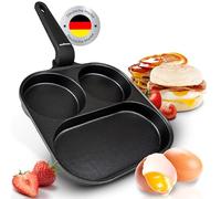 endusor Fried Egg Pan (21 cm) - Breakfast Pan 3 Parts with Non-Stick Coating for Induction Gas Ceramic Electric - Egg Pan for Fried Eggs Pancakes Bacon Vegetables McMuffins & More