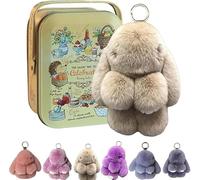 Endxedio Bunnylulu Keychain, Bunny Lulu Keychain, Soft Cute Bunny Keychain Artificial Rabbit Fur Plush Fluffy Pom pom Key Ring for Women (Khaki)